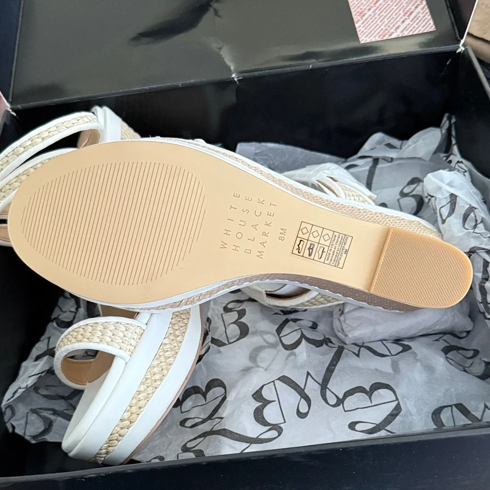 White House Black Market Woven Wedge Sandals - Cream and Tan